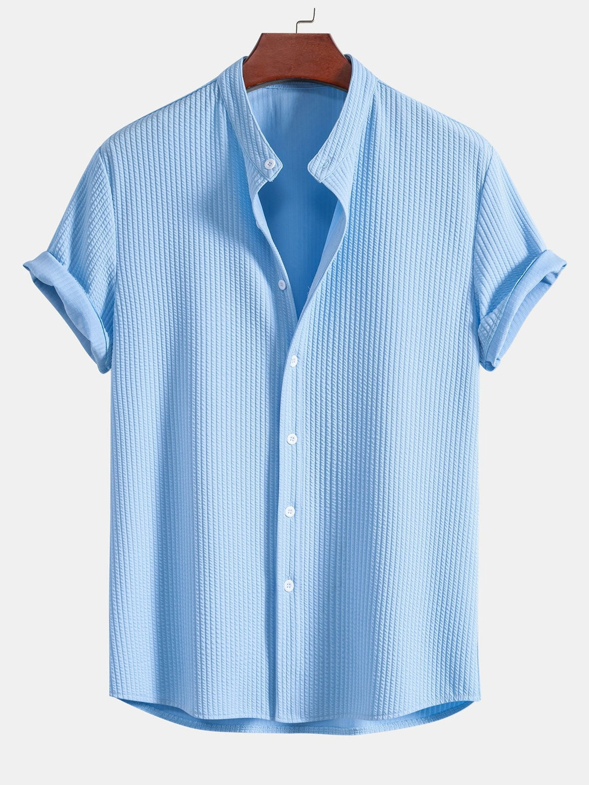 Chemise homme col officier texturée - Bleu clair