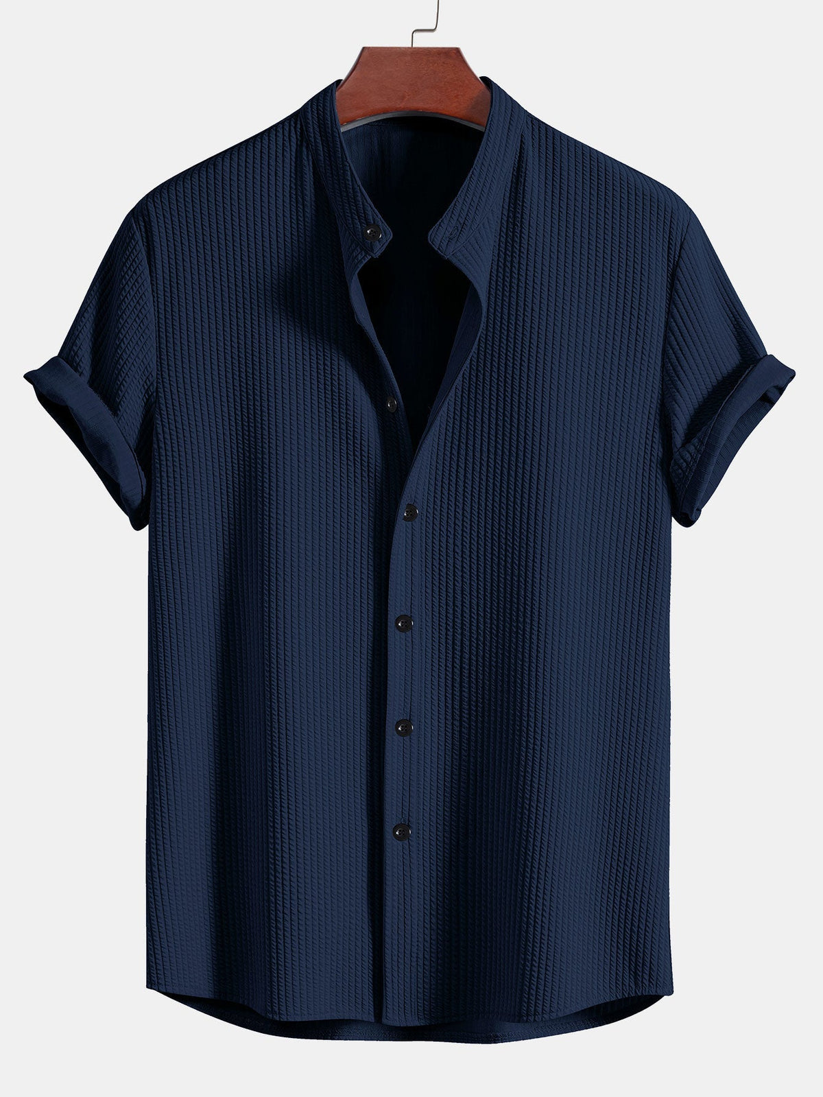 Chemise homme col officier texturée - Bleu marine