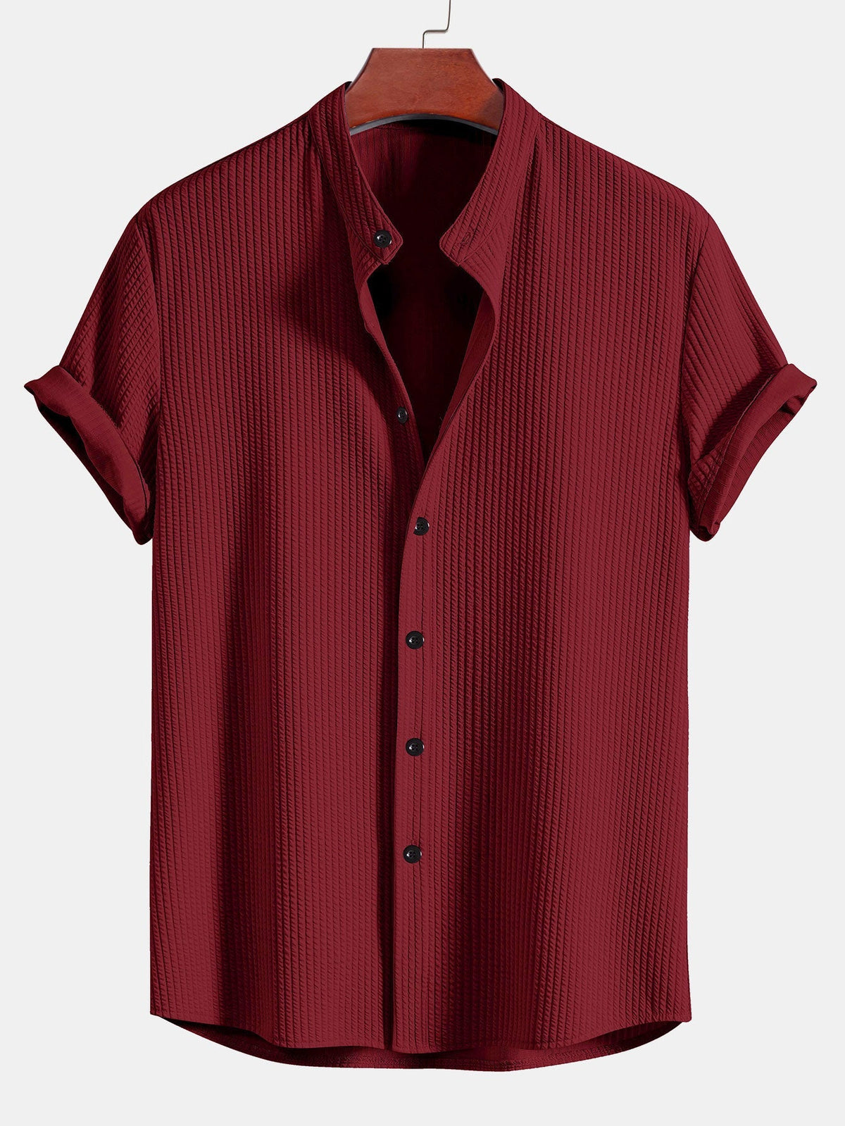 Chemise homme col officier texturée - Bordeaux