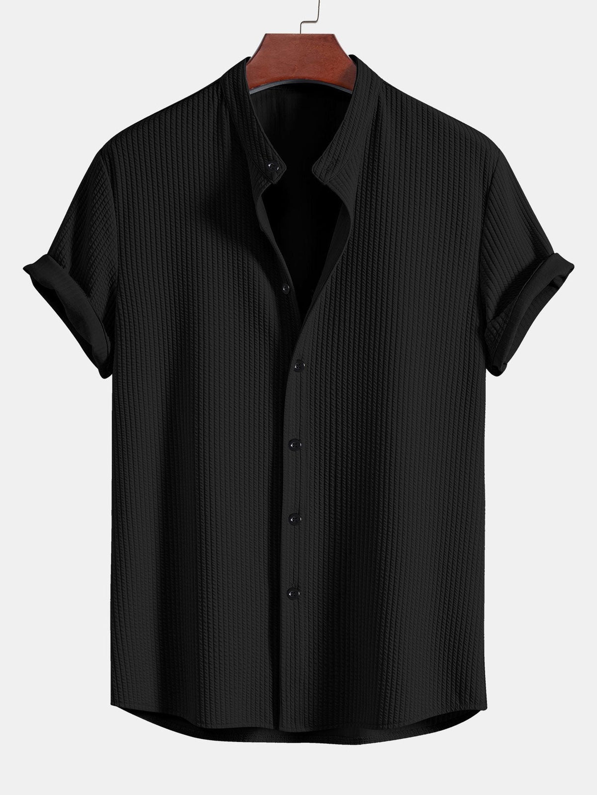Chemise homme col officier texturée - Noir