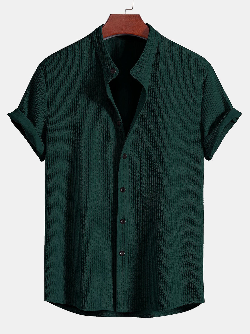 Chemise homme col officier texturée - Vert foncé