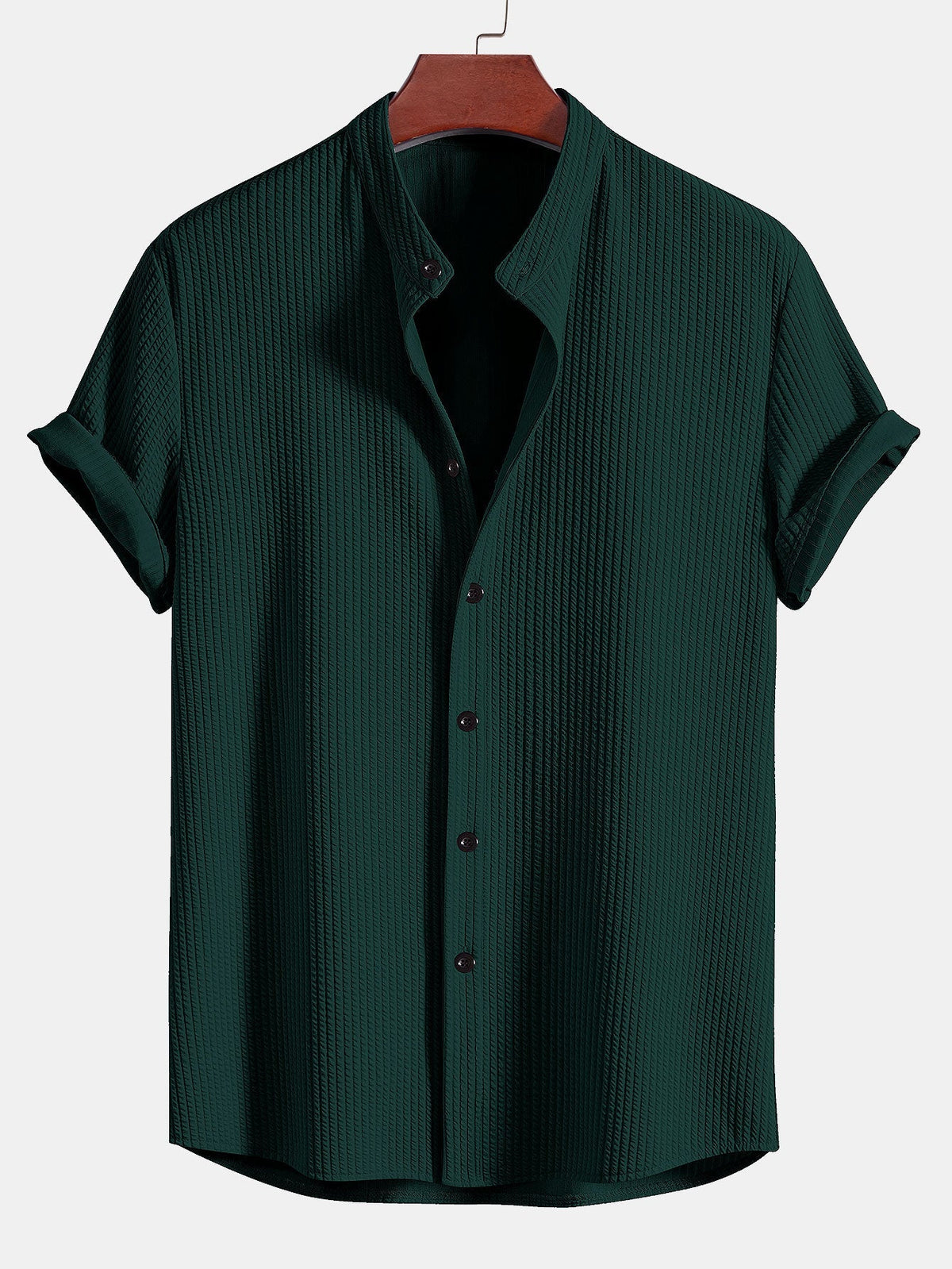 Chemise homme col officier texturée - Vert foncé