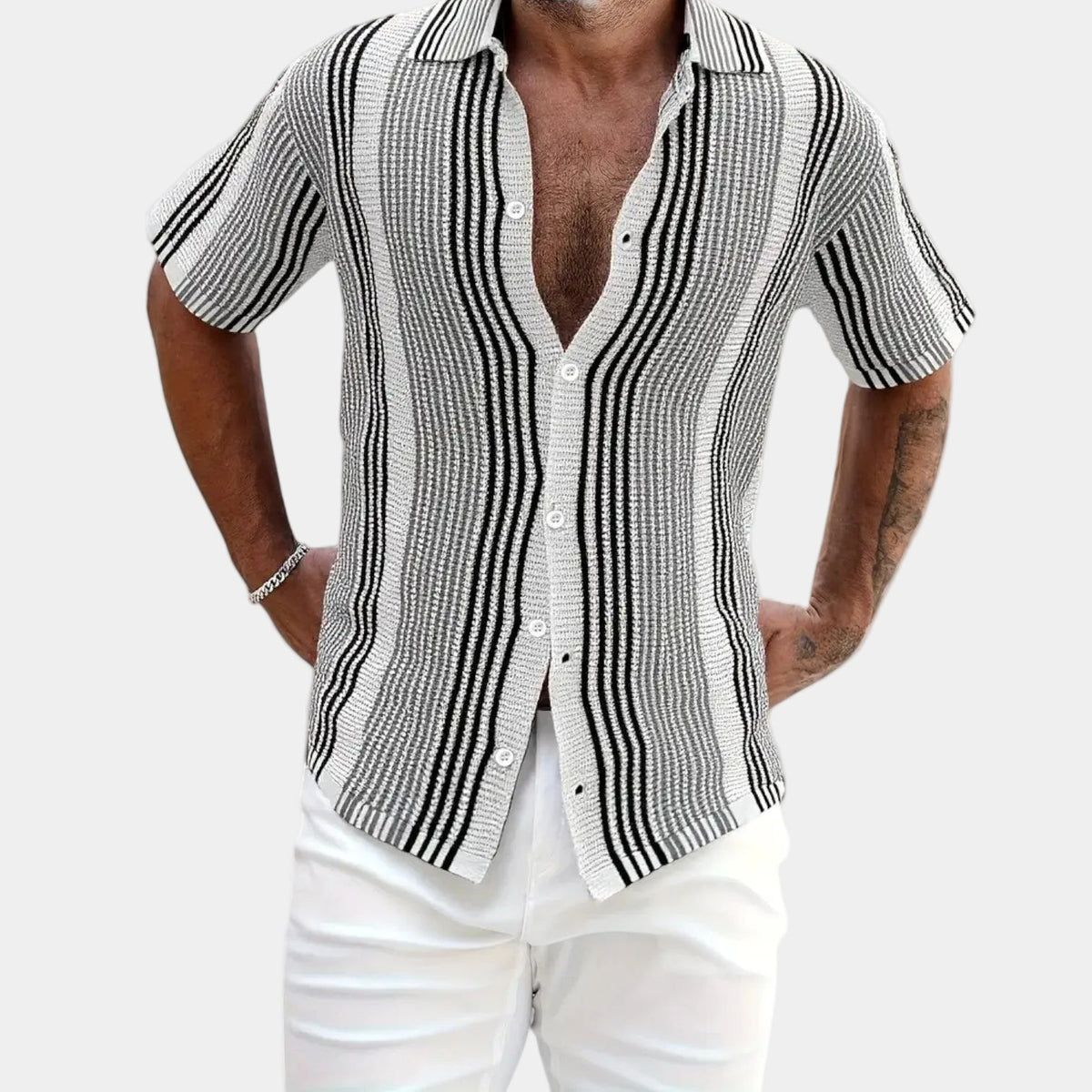 Chemise homme col ouvert boutonnée - Gris