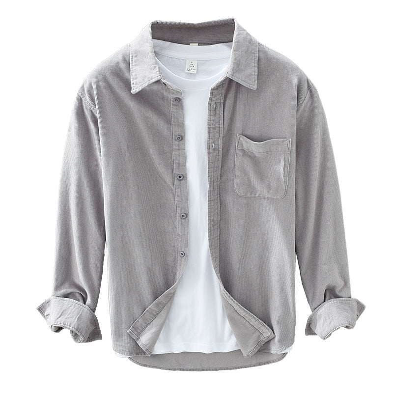Chemise Homme Élégante Rétro en Velours Côtelé à Boutons – Tenue Décontractée - image 5