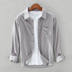 Chemise Homme Élégante Rétro en Velours Côtelé à Boutons – Tenue Décontractée - Gris clair