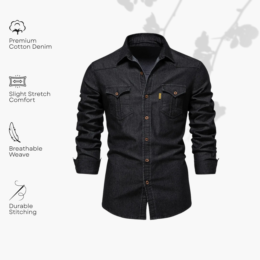 Chemise Homme en Jean Coupe Slim – Manches Longues Style Classique en Mélange de Coton - image 2