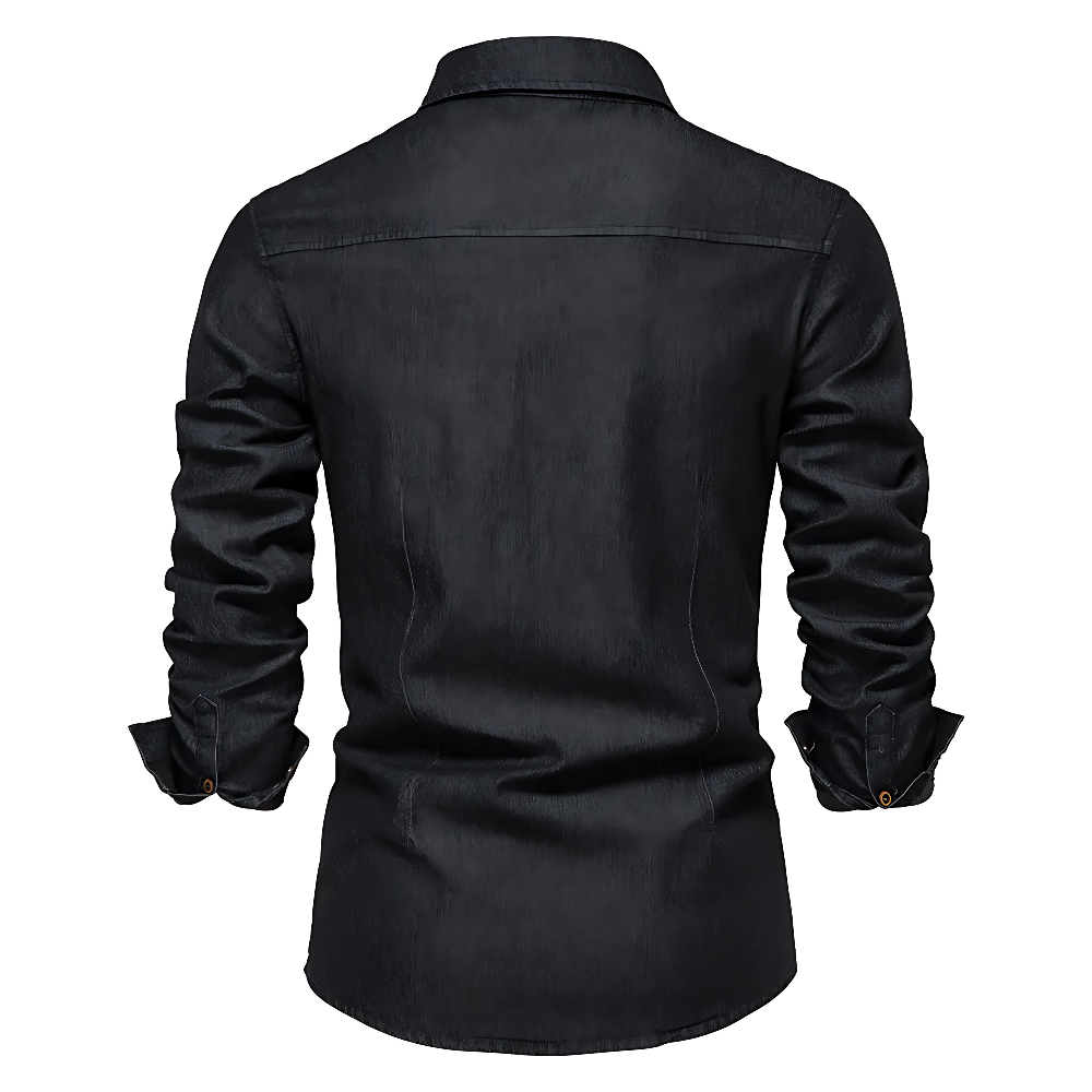 Chemise Homme en Jean Coupe Slim – Manches Longues Style Classique en Mélange de Coton - image 3