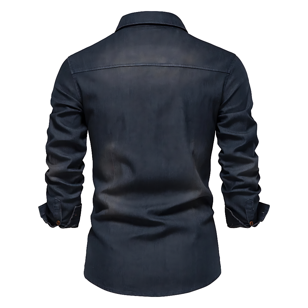 Chemise Homme en Jean Coupe Slim – Manches Longues Style Classique en Mélange de Coton - image 4