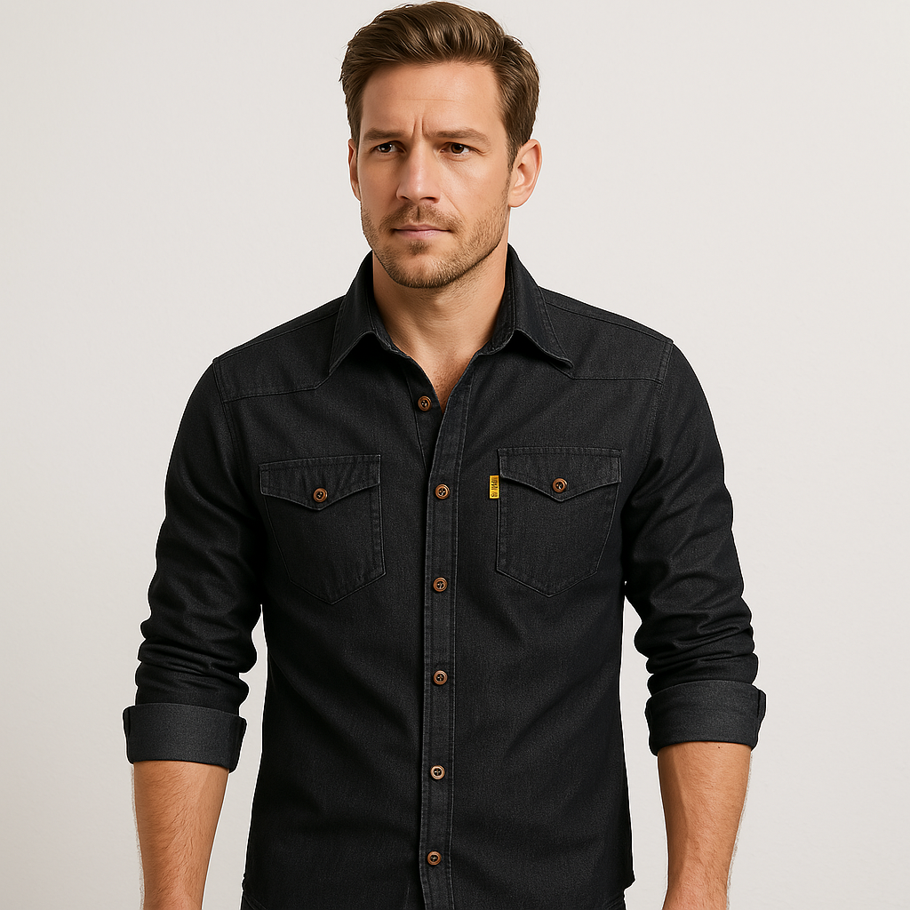 Chemise Homme en Jean Coupe Slim – Manches Longues Style Classique en Mélange de Coton - image 9