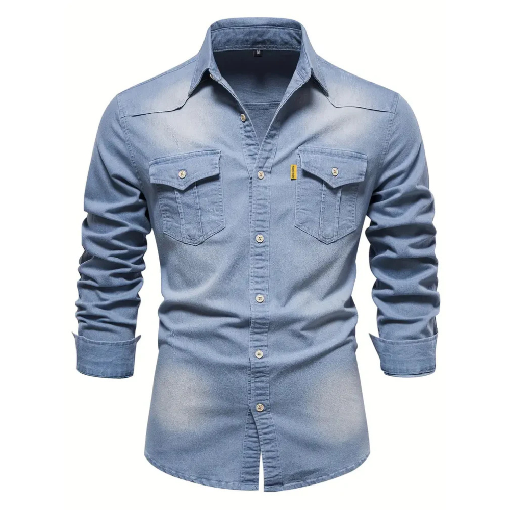 Chemise Homme en Jean Coupe Slim – Manches Longues Style Classique en Mélange de Coton - image 13