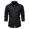 Chemise Homme en Jean Coupe Slim – Manches Longues Style Classique en Mélange de Coton - Noir