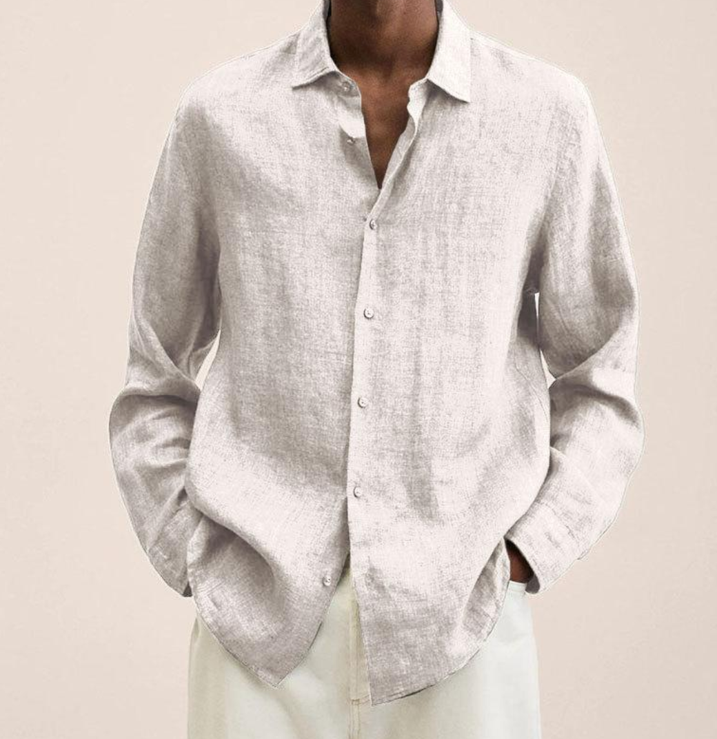 Chemise Homme en Lin Respirant à Manches Longues – Légère et Élégante - Blanc