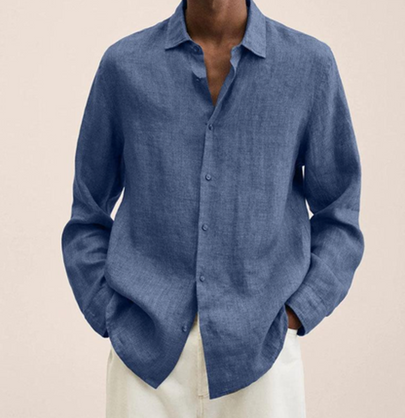 Chemise Homme en Lin Respirant à Manches Longues – Légère et Élégante - Bleu