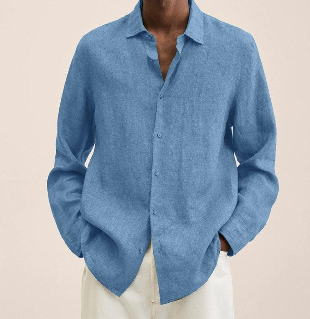 Chemise Homme en Lin Respirant à Manches Longues – Légère et Élégante - Bleu clair