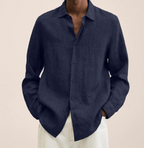 Chemise Homme en Lin Respirant à Manches Longues – Légère et Élégante - Bleu foncé