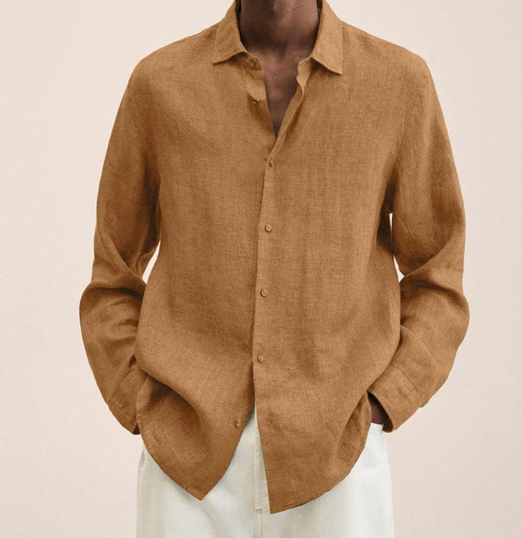 Chemise Homme en Lin Respirant à Manches Longues – Légère et Élégante - Brun