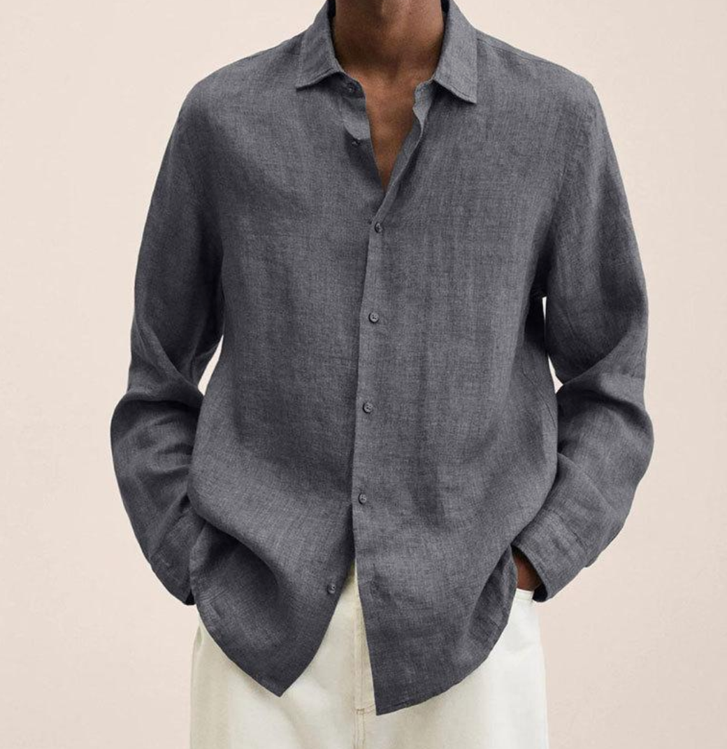 Chemise Homme en Lin Respirant à Manches Longues – Légère et Élégante - Gris