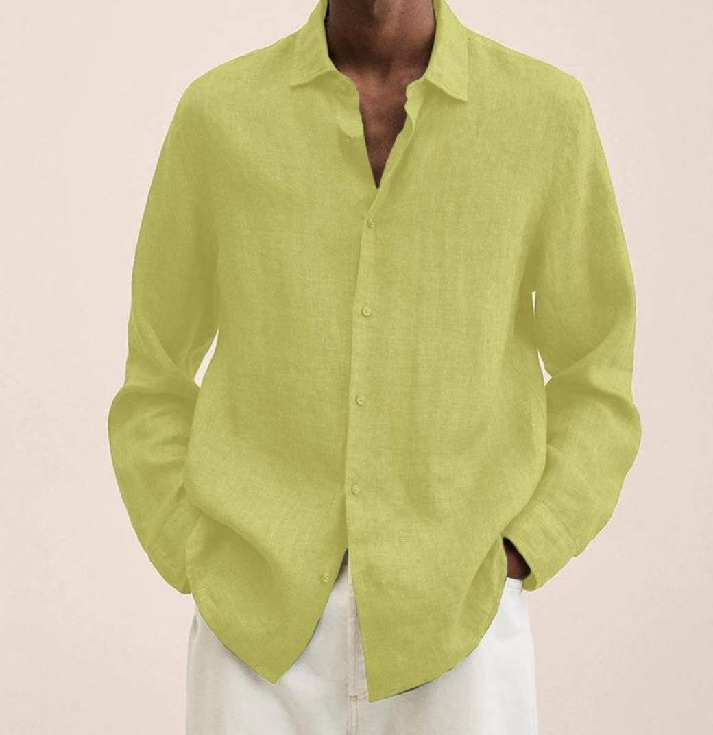 Chemise Homme en Lin Respirant à Manches Longues – Légère et Élégante - Jaune