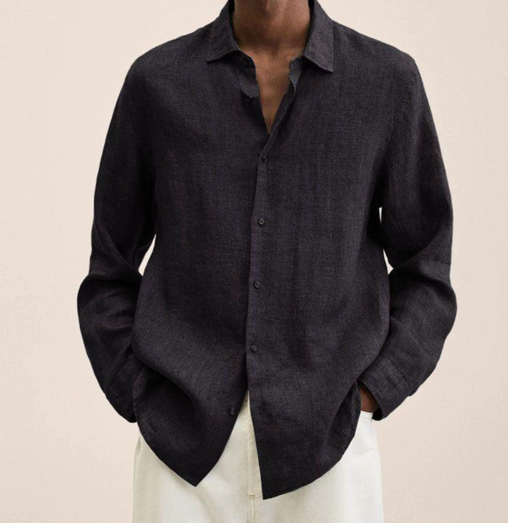Chemise Homme en Lin Respirant à Manches Longues – Légère et Élégante - Noir