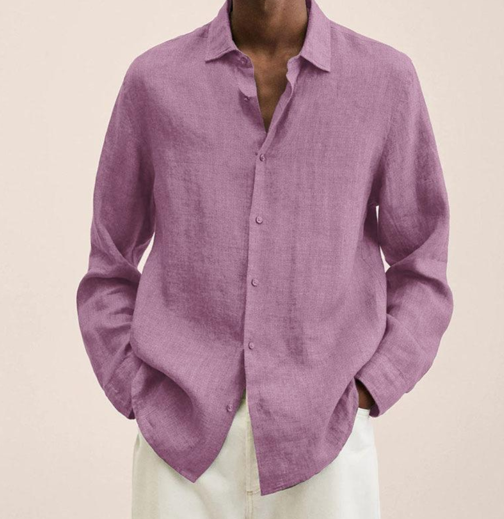 Chemise Homme en Lin Respirant à Manches Longues – Légère et Élégante - Rose