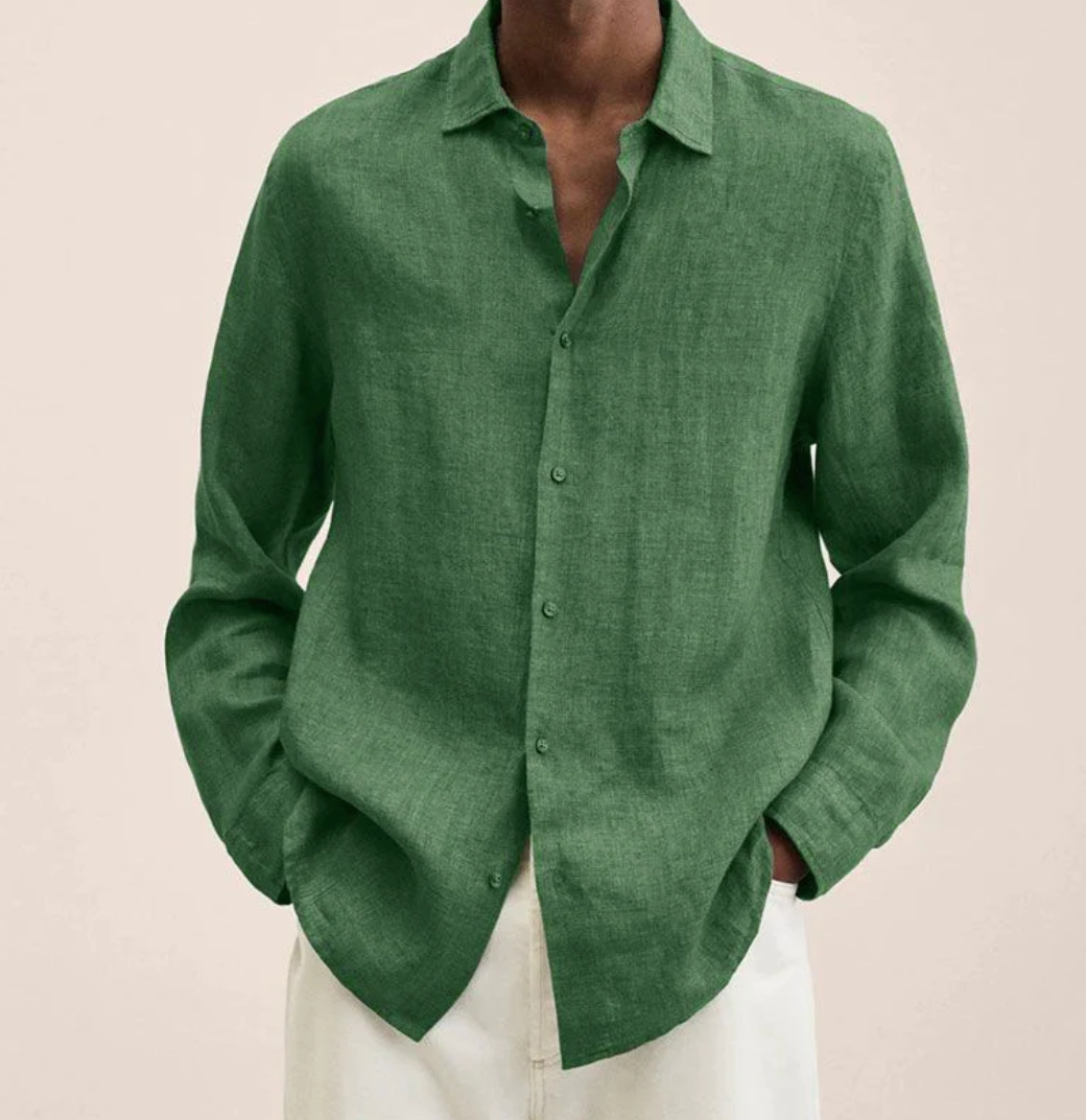 Chemise Homme en Lin Respirant à Manches Longues – Légère et Élégante - Vert clair