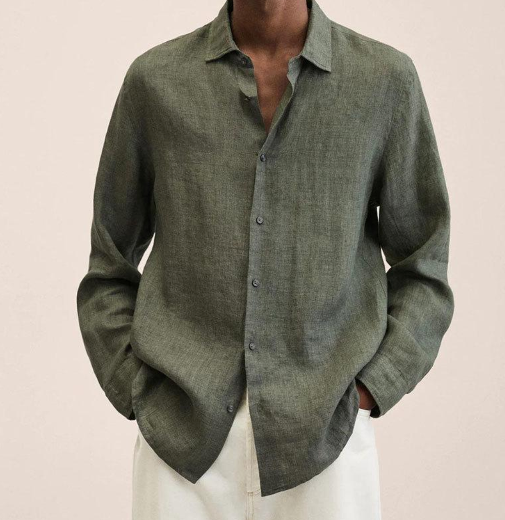 Chemise Homme en Lin Respirant à Manches Longues – Légère et Élégante - Vert foncé