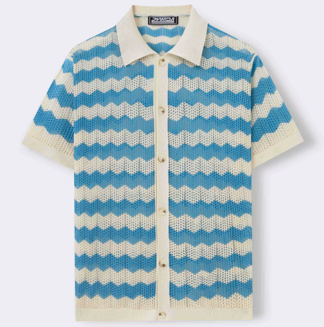 Chemise homme maille rayée - Bleu
