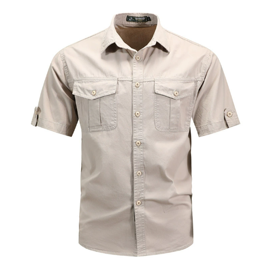 Chemise homme manches courtes coton – Style militaire décontracté - Beige
