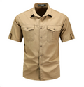 Chemise homme manches courtes coton – Style militaire décontracté - Kaki