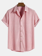 Chemise homme manches courtes texturée - Rose