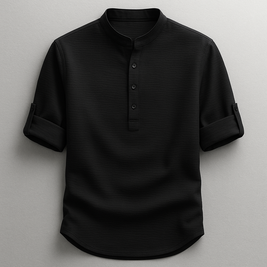 Chemise homme manches retroussées - Noir