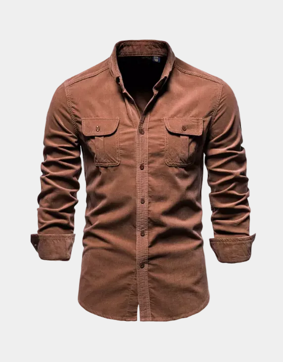 Chemise homme poches poitrine - Marron foncé