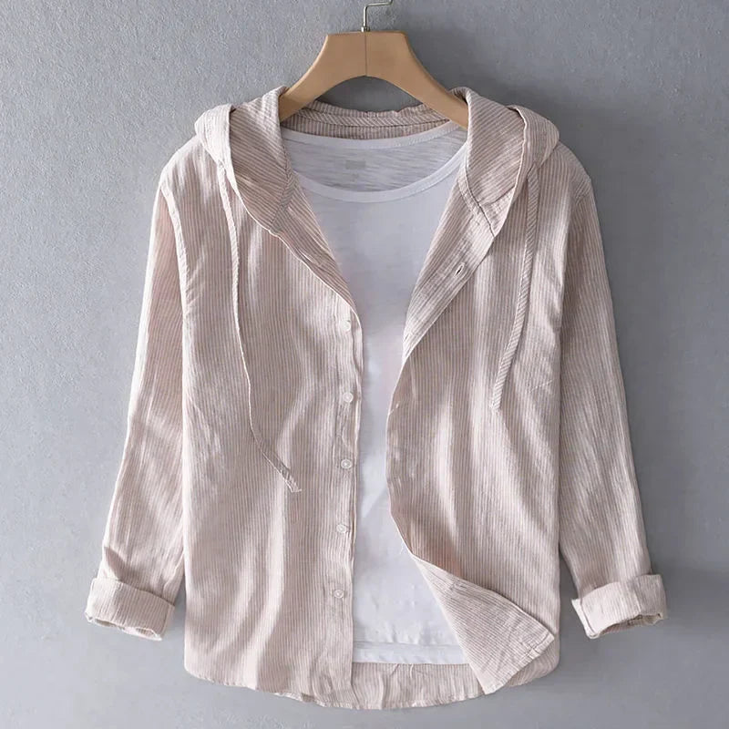 Chemise homme rayée à capuche - Beige