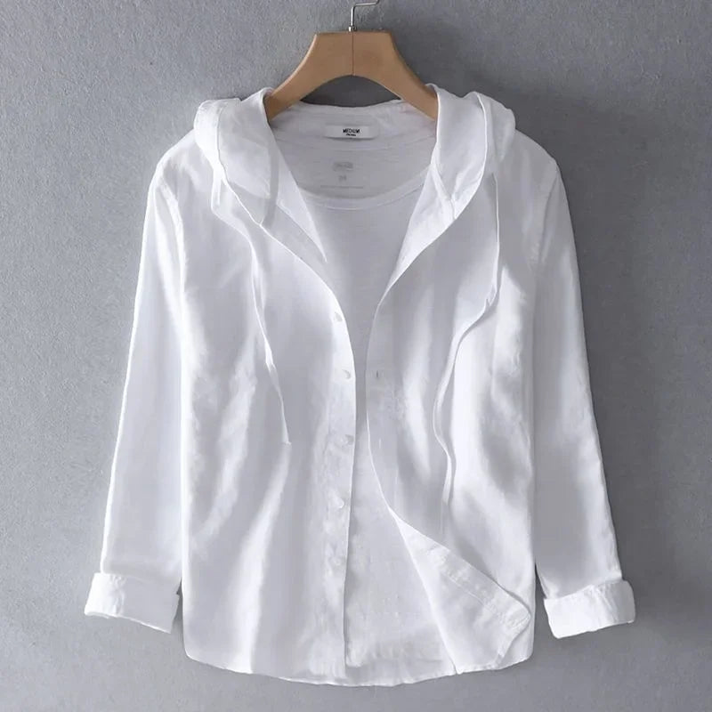 Chemise homme rayée à capuche - Blanc