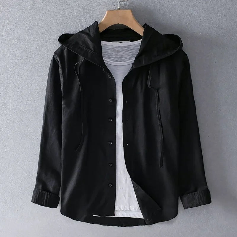 Chemise homme rayée à capuche - Noir