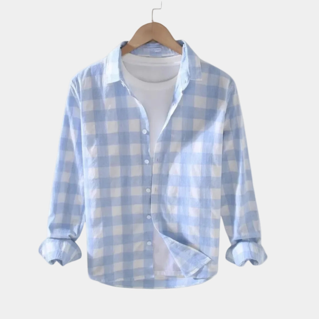 Chemise homme rayée boutonnée - Bleu clair