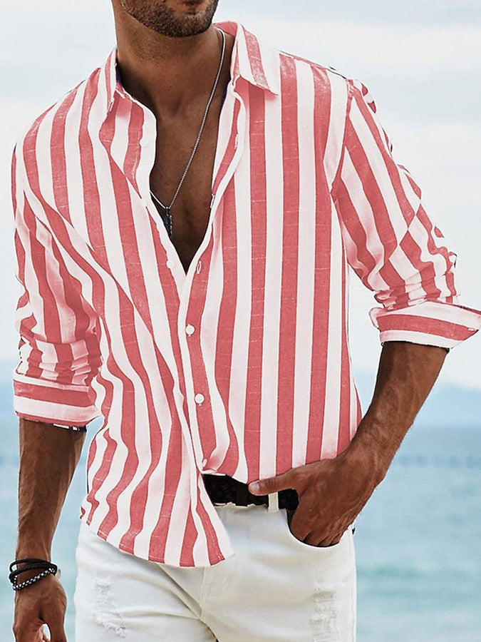 Chemise homme rayee decontractee - Legere et estivale - Rouge