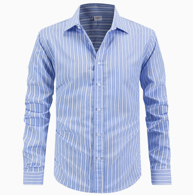 Chemise homme rayée manches longues - Bleu clair