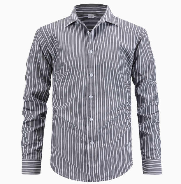 Chemise homme rayée manches longues - Gris foncé