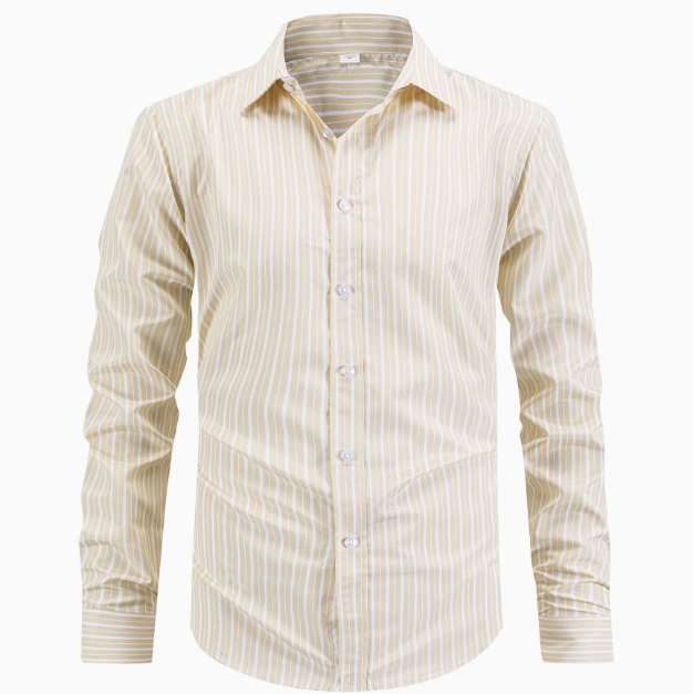 Chemise homme rayée manches longues - Kaki