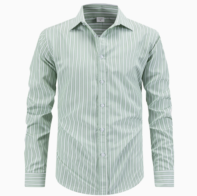 Chemise homme rayée manches longues - Vert