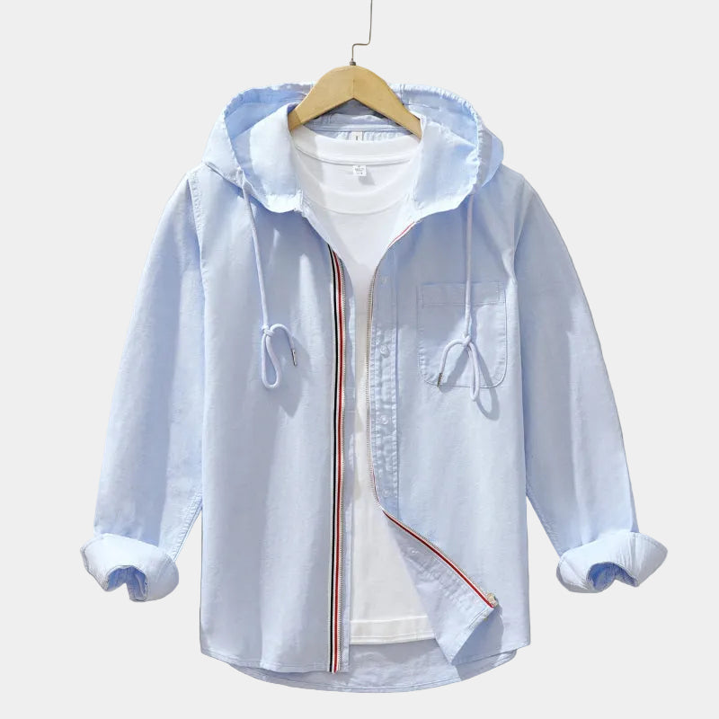 Chemise homme zippée à capuche - Bleu clair