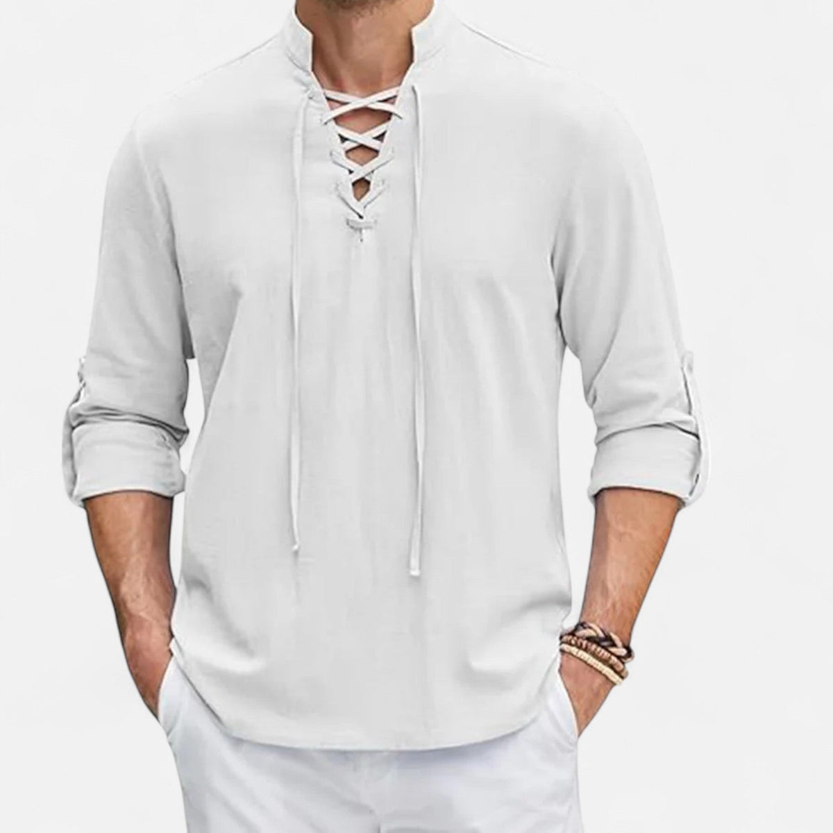Chemise médiévale pour homme en lin et coton – Esprit Viking, élégance d'époque - Blanc