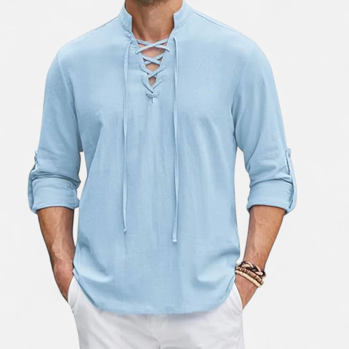Chemise médiévale pour homme en lin et coton – Esprit Viking, élégance d'époque - Bleu