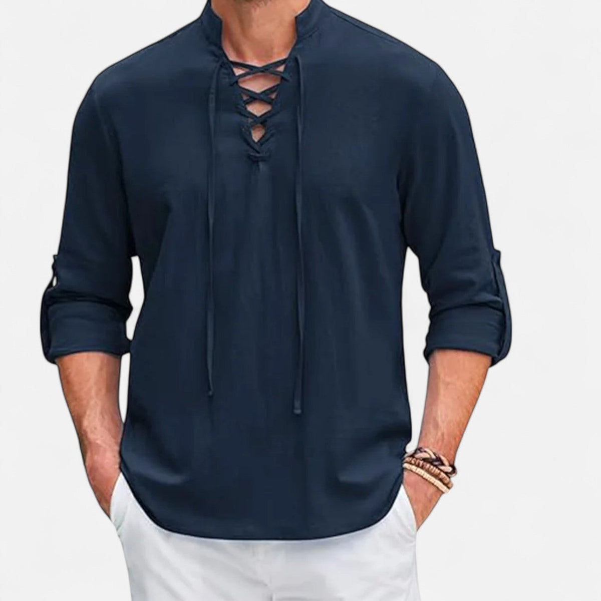 Chemise médiévale pour homme en lin et coton – Esprit Viking, élégance d'époque - Bleu marine