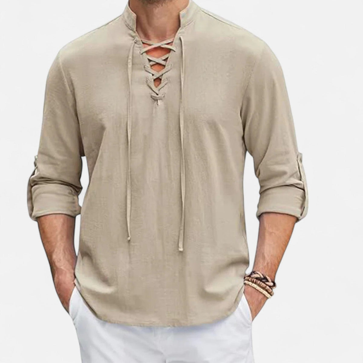 Chemise médiévale pour homme en lin et coton – Esprit Viking, élégance d'époque - Kaki