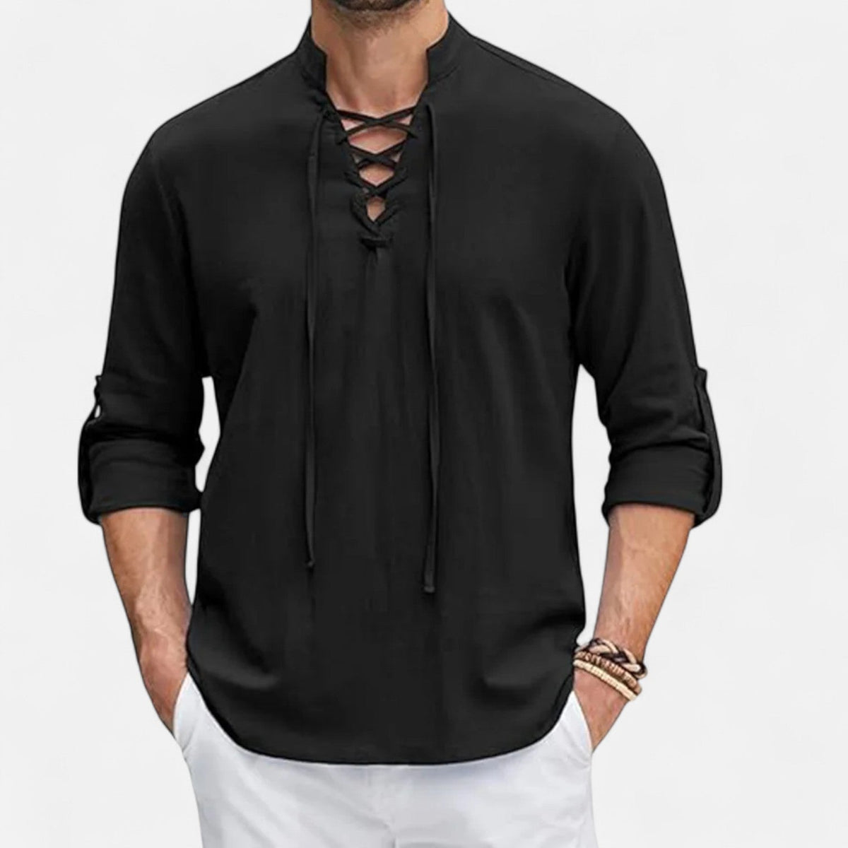 Chemise médiévale pour homme en lin et coton – Esprit Viking, élégance d'époque - Noir