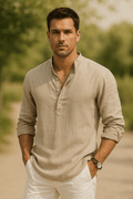 Chemise Noir Élégante en Lin pour Hommes - Marron