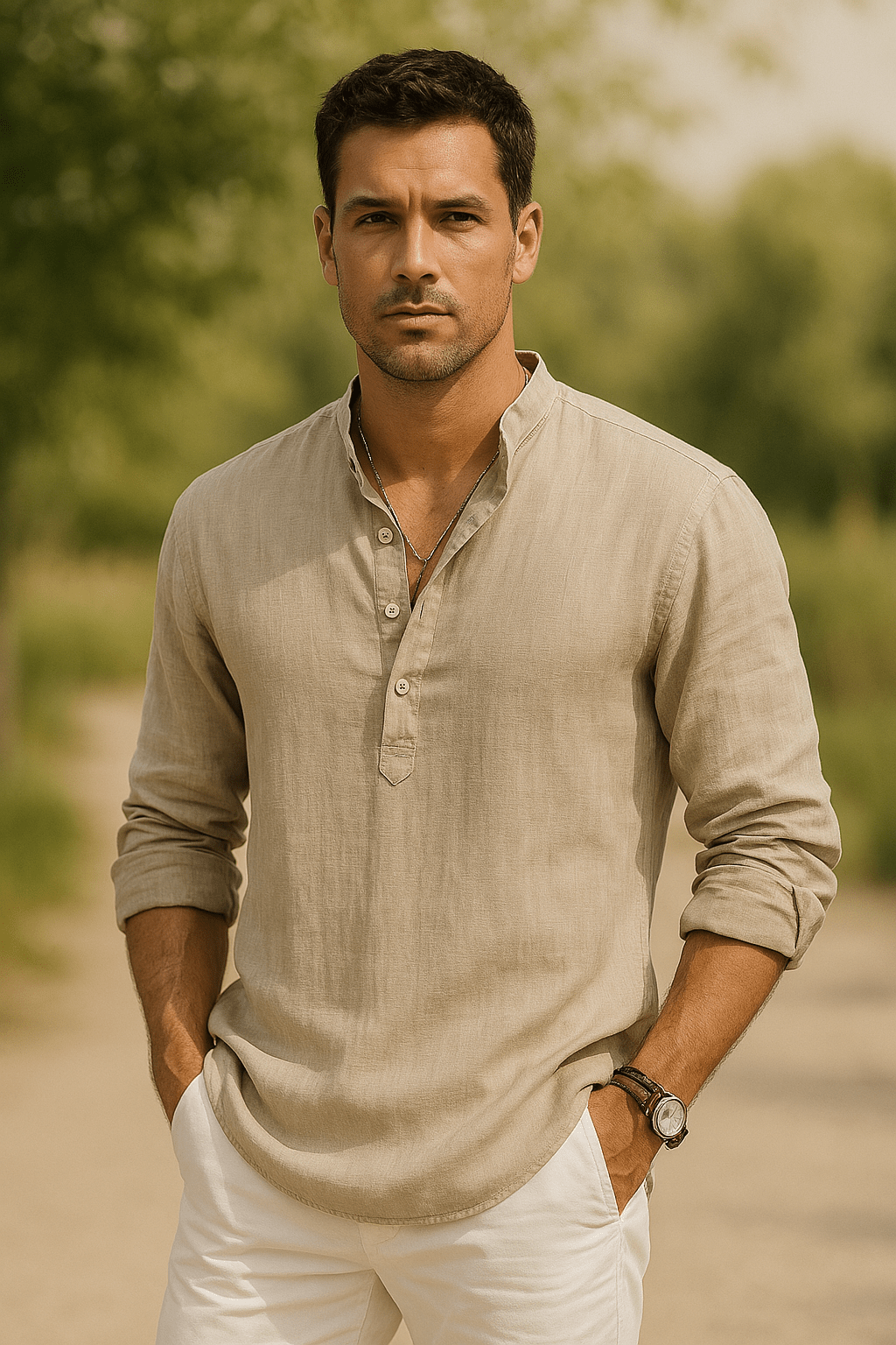 Chemise Noir Élégante en Lin pour Hommes - Marron