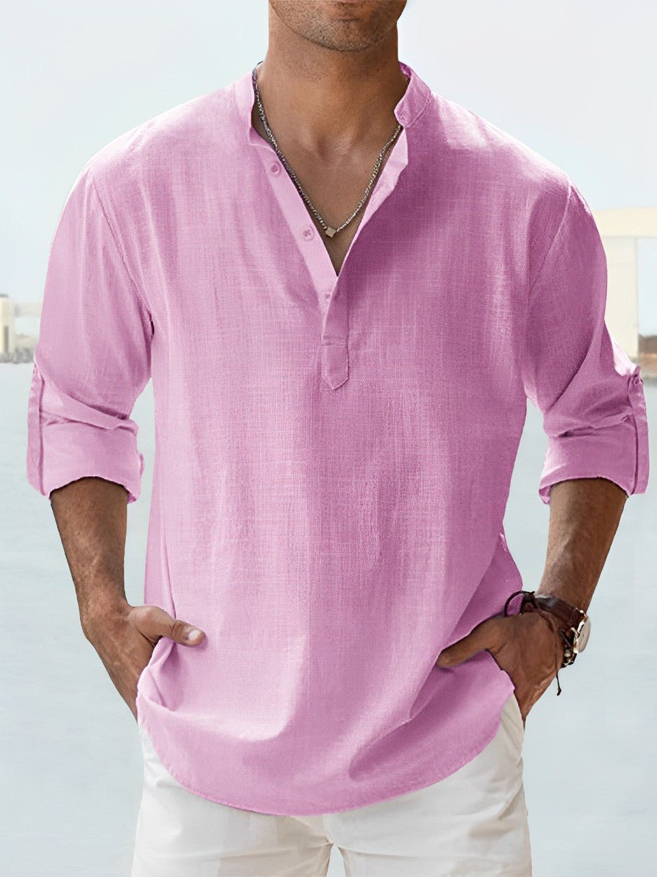 Chemise Noir Élégante en Lin pour Hommes - Rose